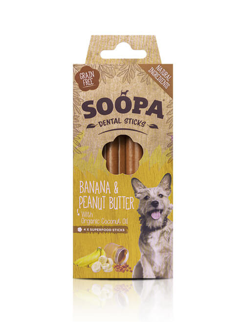 skygge dug pessimistisk Soopa Dental Tyggestænger Banan & Peanutbutter til hunde - Brekz.dk