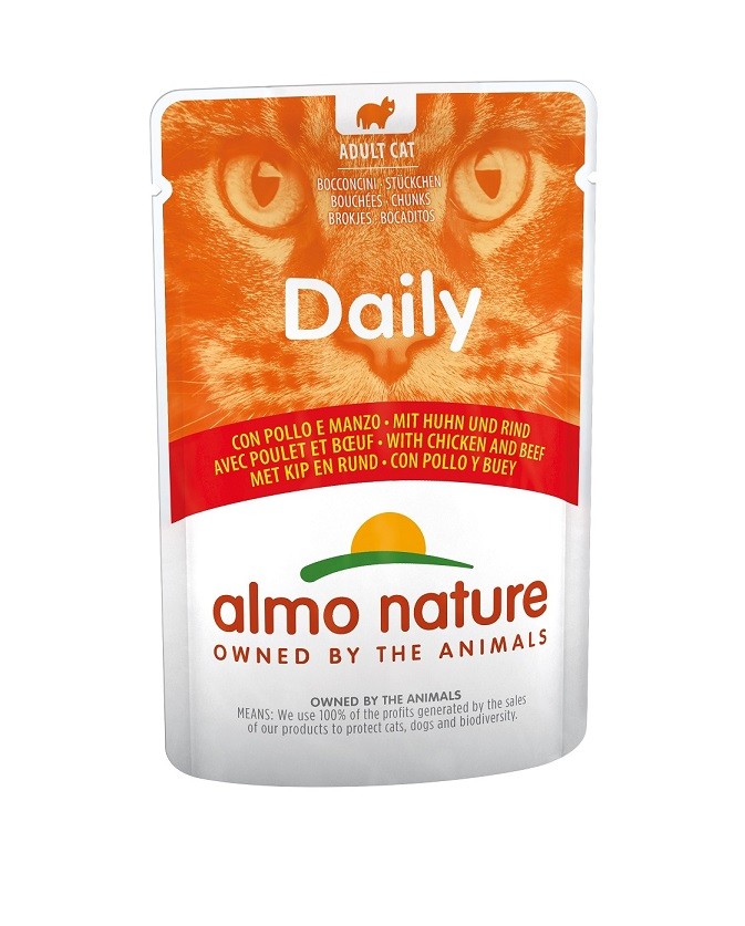 Almo Nature Daily med kylling og oksekød vådfoder til katte (70 g)