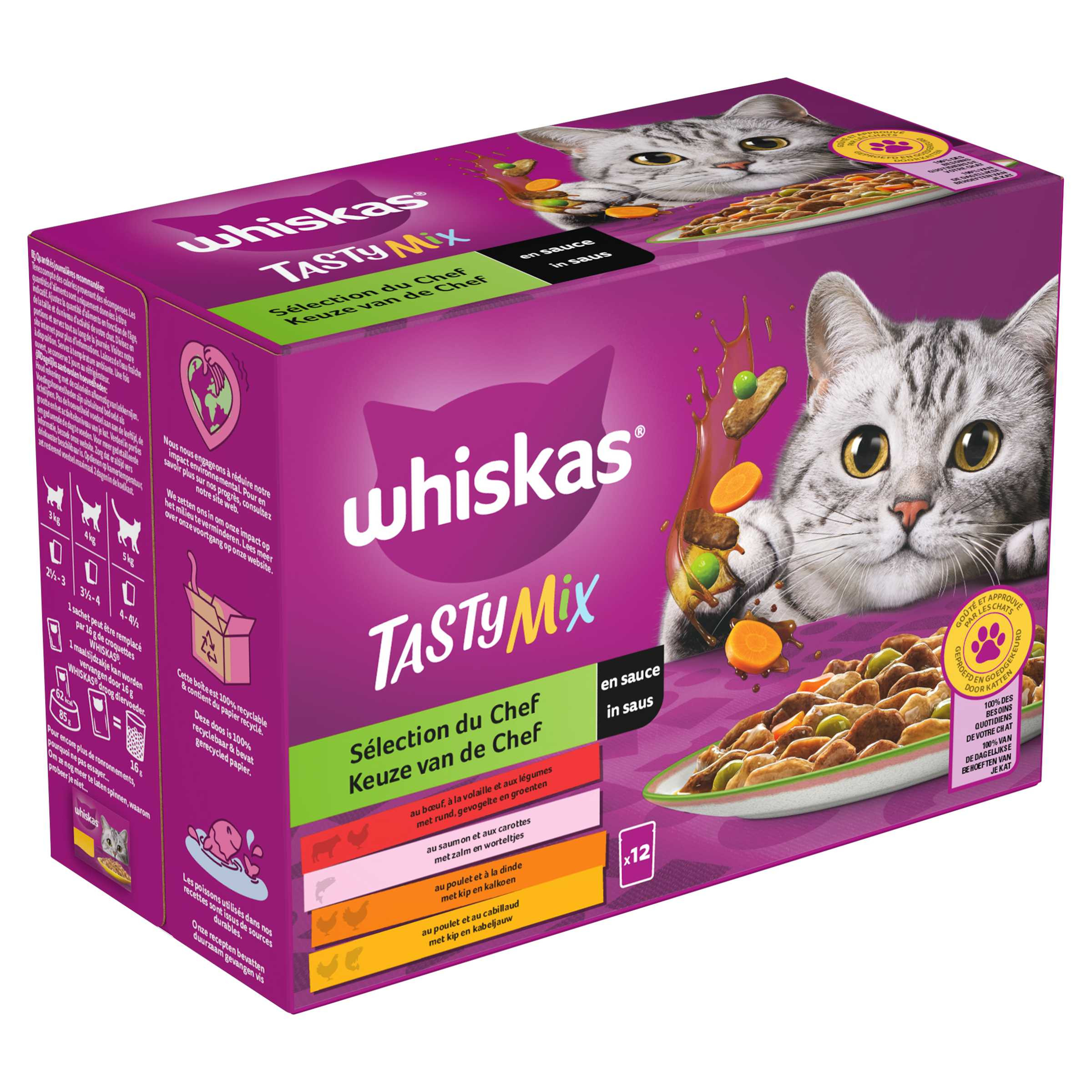 Whiskas 1+ Tasty Mix Keuze van de Chef in saus maaltijdzakjes multipack (12 x 85g)