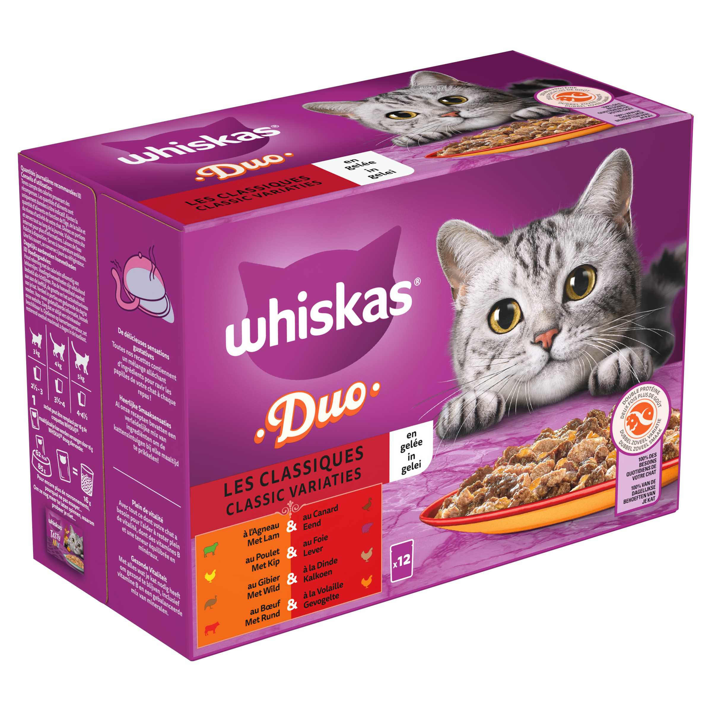 Whiskas 1+ Duo Classic Variaties in gelei maaltijdzakjes multipack  (12 x 85g)