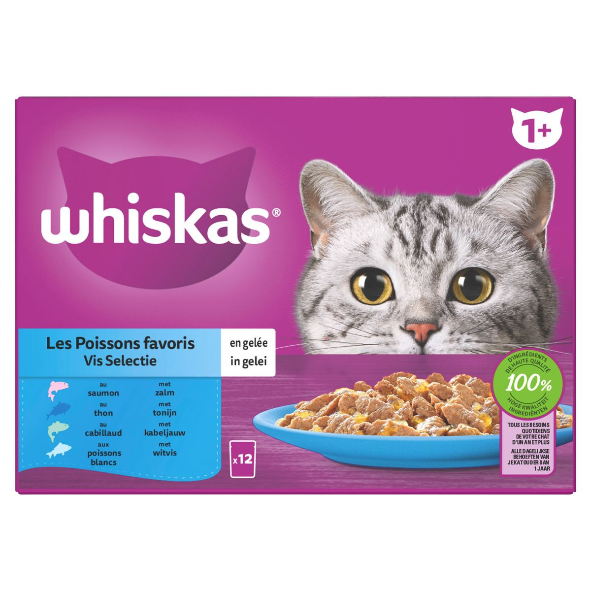 Whiskas 1+ Vis in gelei pouches multipack 12 x 100g