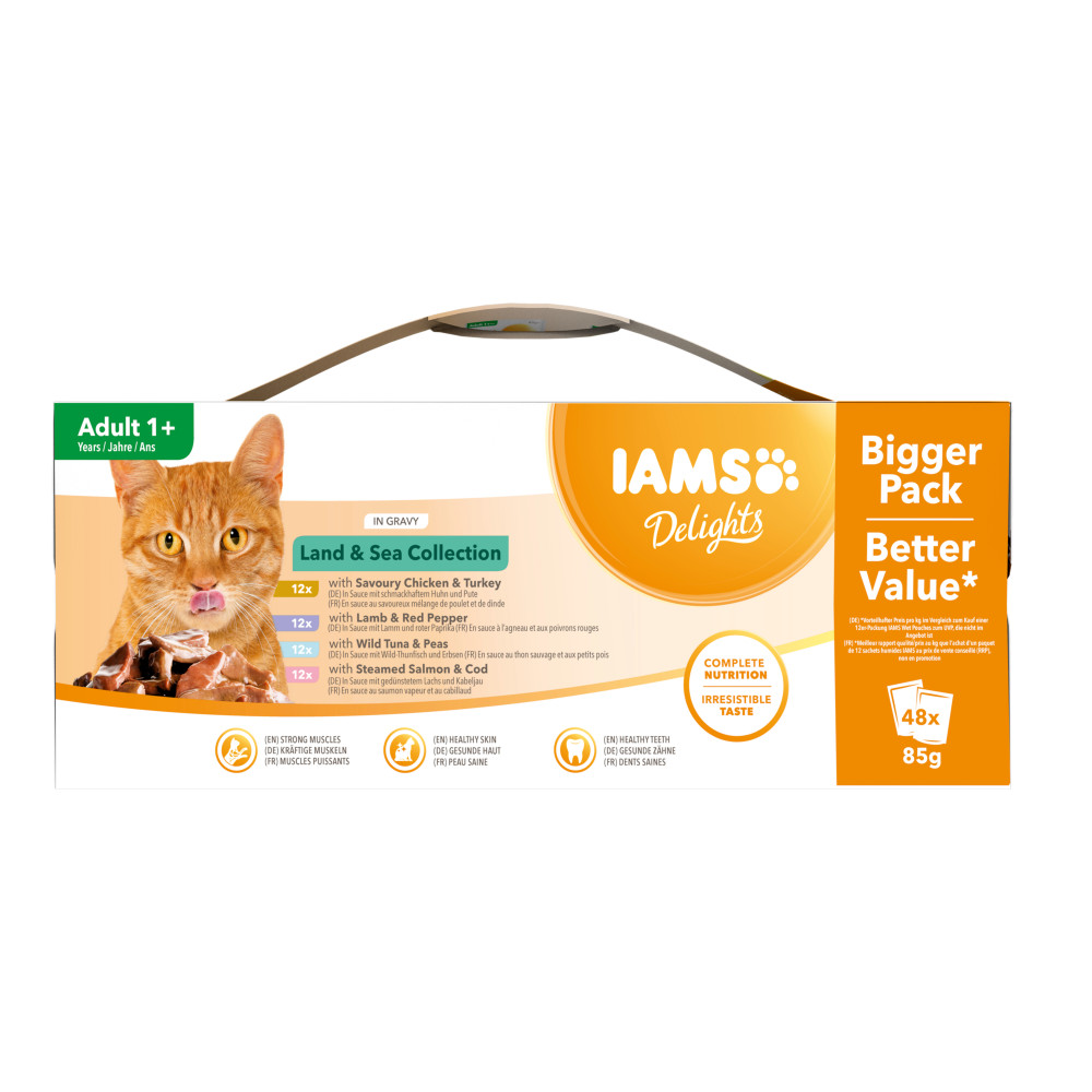 Iams Delights Land & Sea Collection 48 x 85 gram poser kattefoder