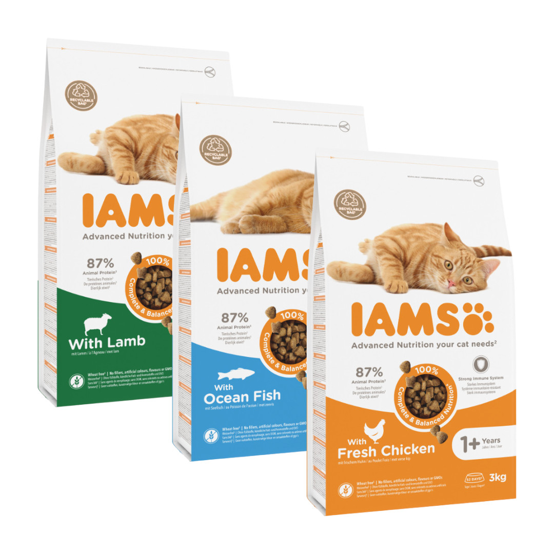 Iams Adult Kombi-pakke fisk/lam/kylling kattefoder