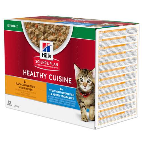 Hill's Healthy Cuisine Kitten Stew med kylling & grøntsager, med havfisk & grøntsager multipack