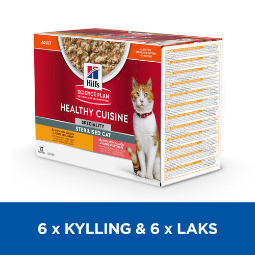 Hill's Healthy Cuisine Adult Sterilised Stew med kylling & grøntsager, med laks & grøntsager multipack til katte