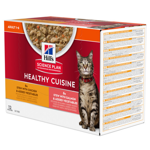 Hill's Healthy Cuisine Adult Stew med kylling & grøntsager, med laks & grøntsager multipack til katte
