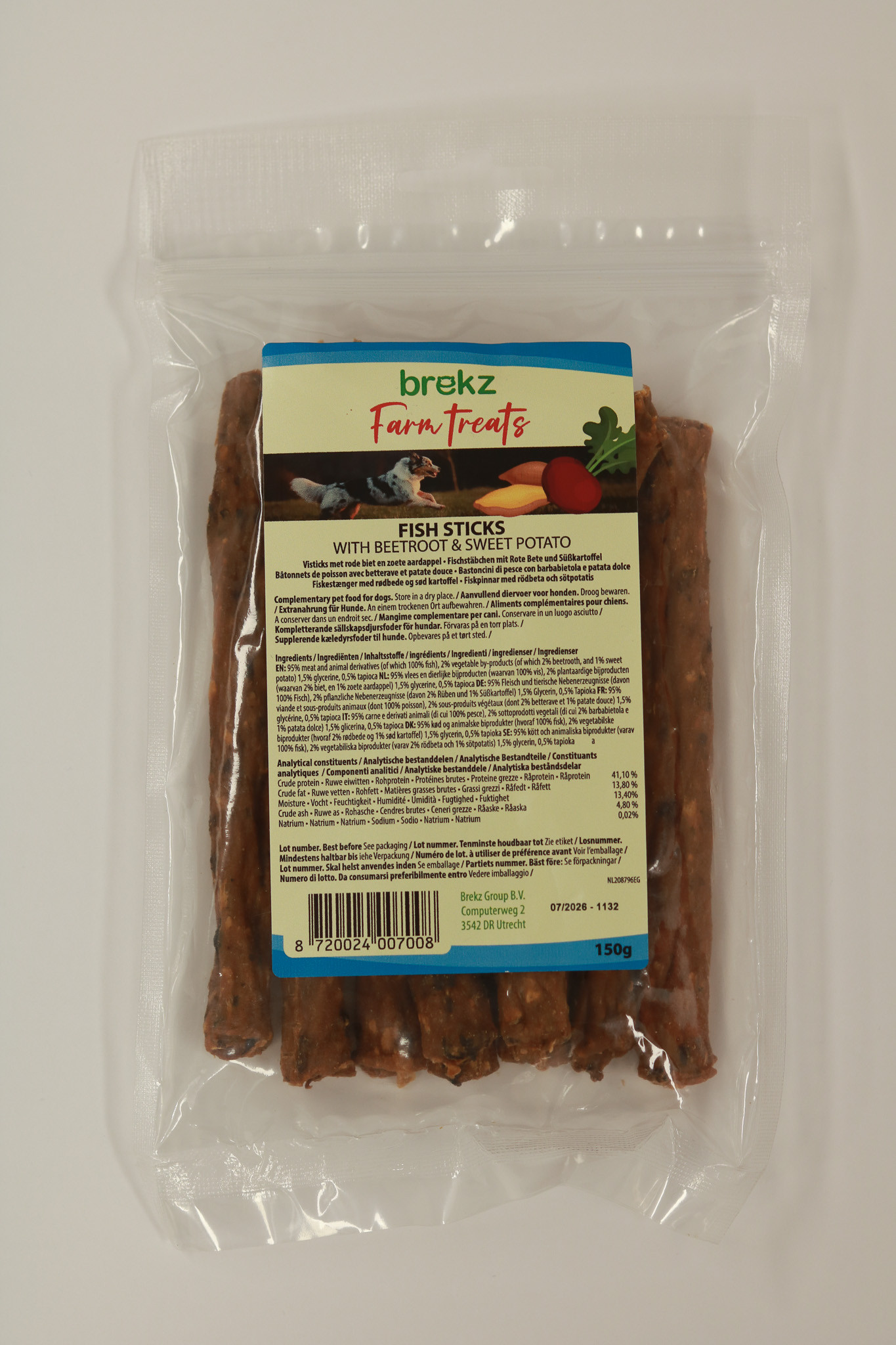 Brekz Farm Treats Hvidfisksticks med rødbede og sødkartoffel hundesnack