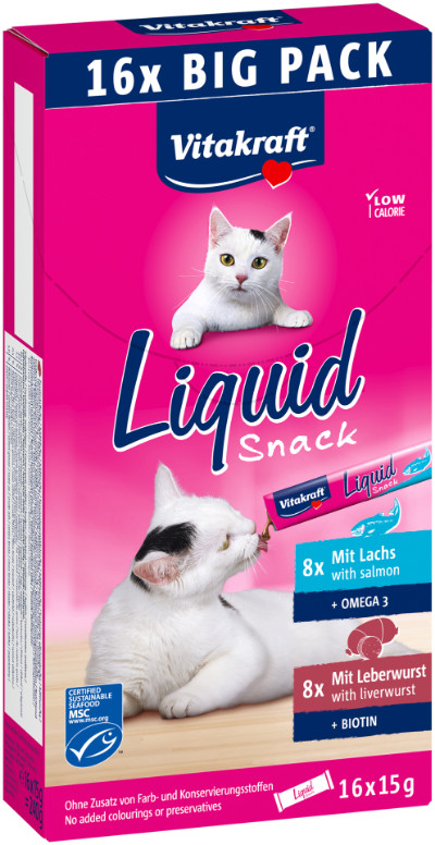 Vitakraft Liquid Snack met leverworst en zalm voor katten multipack (16 x 15 g)
