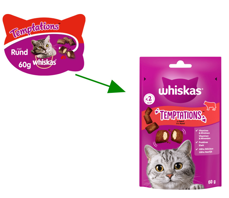 Whiskas Temptations med oksekød kattesnack