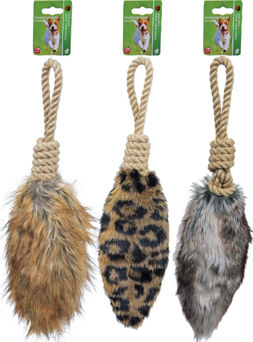 Pluchen staart met touw, crinkle en piep hondenspeelgoed (45 cm)