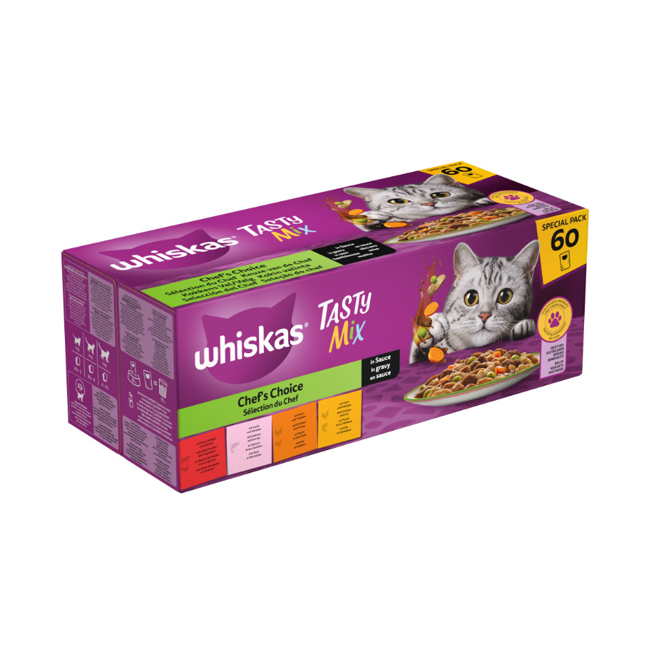 Whiskas 1+ Tasty Mix Keuze van de Chef in saus maaltijdzakjes multipack (12 x 85g)