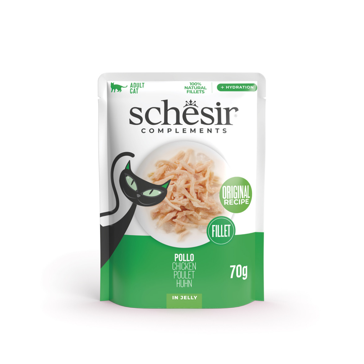 Schesir tonijn, kip met ham (jelly) natvoer kat (zakjes 85 g)