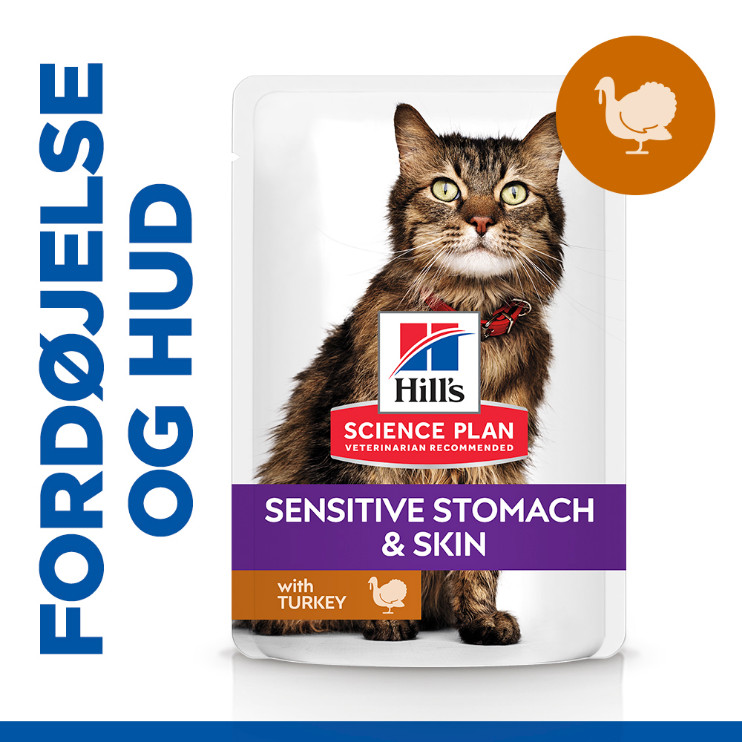 Hill's Adult Sensitive Stomach & Skin nat kattenvoer met kalkoen maaltijdzakje multipack