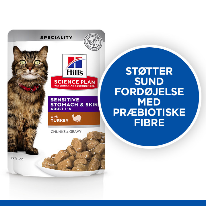 Hill's Adult Sensitive Stomach & Skin nat kattenvoer met kalkoen maaltijdzakje multipack