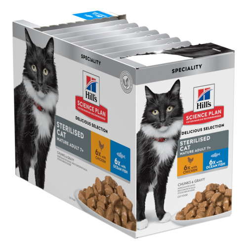 Hill's Mature Adult 7+ Sterilised Cat nat kattenvoer met kip en oceaanvis maaltijdzakje combipack