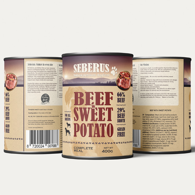 Seberus Beef w/Sweet Potato kornfrit vådfoder til hunde 