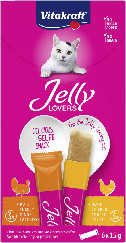 Vitakraft Jelly Lovers met kip & kalkoen kattensnack (6 x 15 g) Vitakraft Jelly Lovers met kip & kalkoen kattensnack (6 x 15 g)