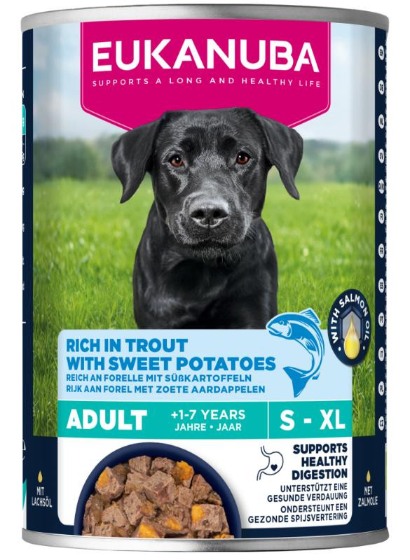 Eukanuba Adult met forel en zoete aardappel natvoer hond