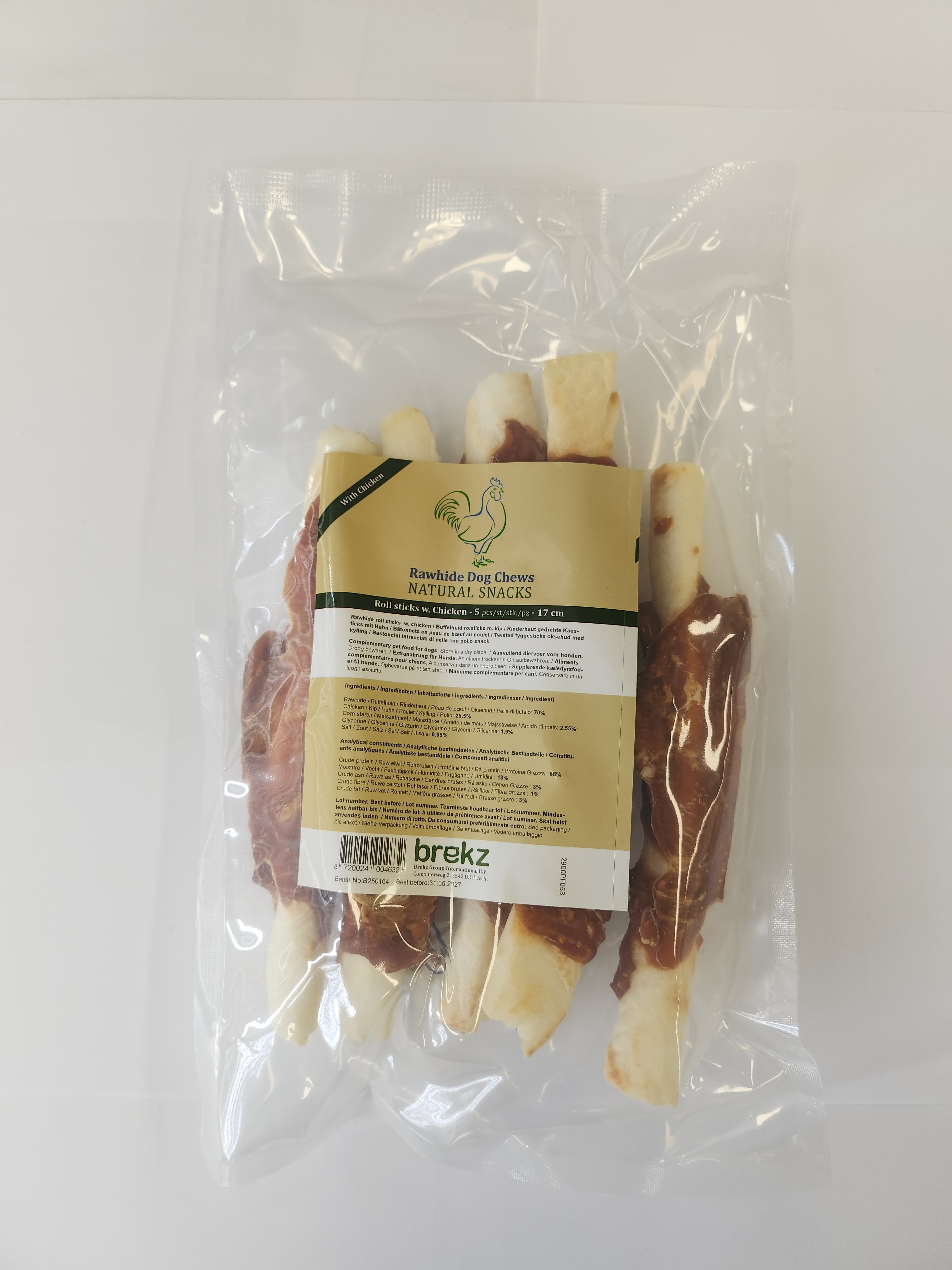 Brekz Rawhide Dog Chews - Twisted tyggesticks oksehud med kylling (17 cm)