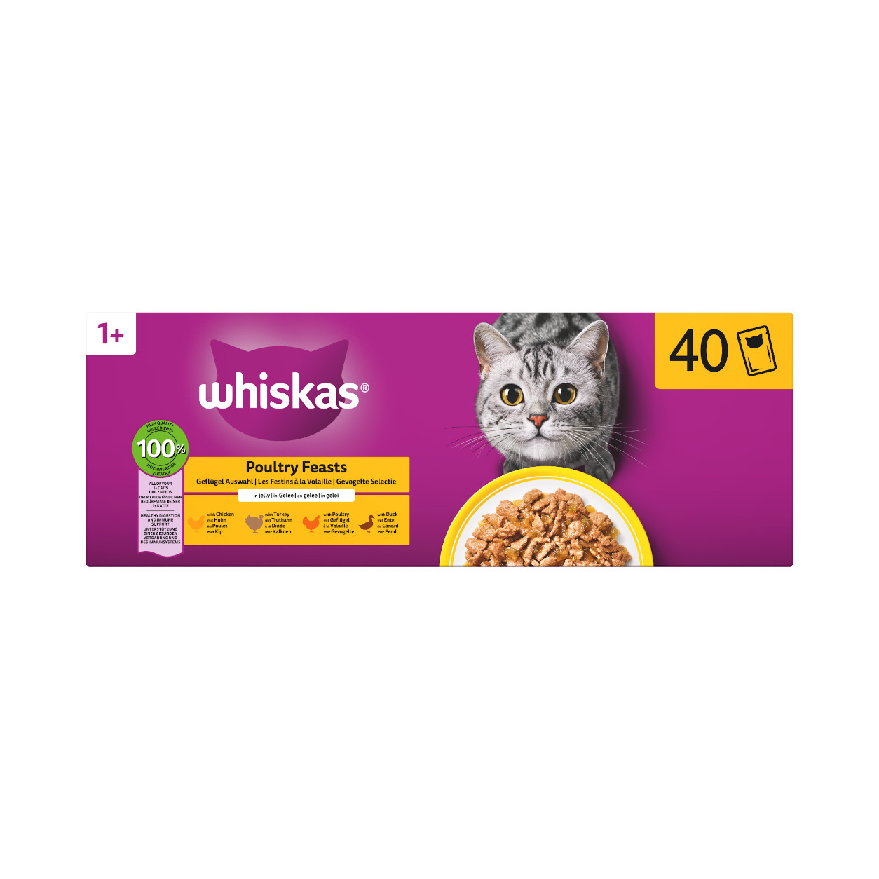 Whiskas 1+ Gevogelte Selectie in gelei natvoer kat multipack (zakjes 85 g)