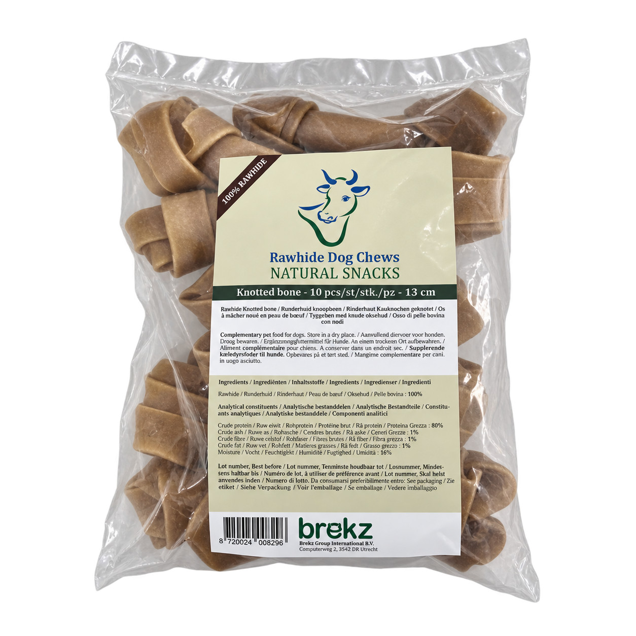 Brekz Rawhide - oksehud knudeben tyggesnack til hunde 13 cm