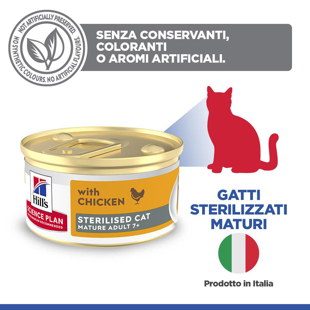 Hill's Mature Adult Sterilised Cat vådfoder til katte med kylling (mousse, dåse)