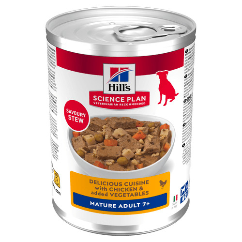Hill's Mature Adult vådfoder til katte med kylling & grøntsager (stew, dåse)